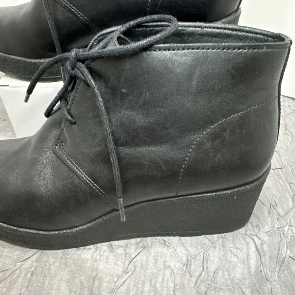 Clarks Women’s Athie Terra Black Lace Up Wedge Heel Platform‎ Boots Size 8.5